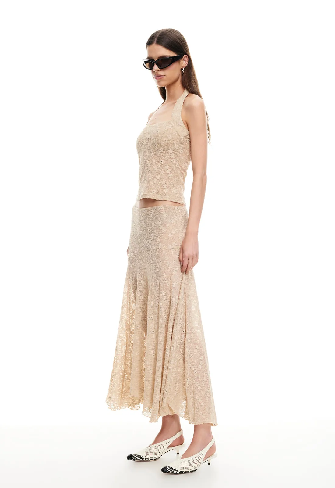 IN BLOOM LACE MIDI SKIRT - TAUPE sold by Lioness product image thumbnail 4