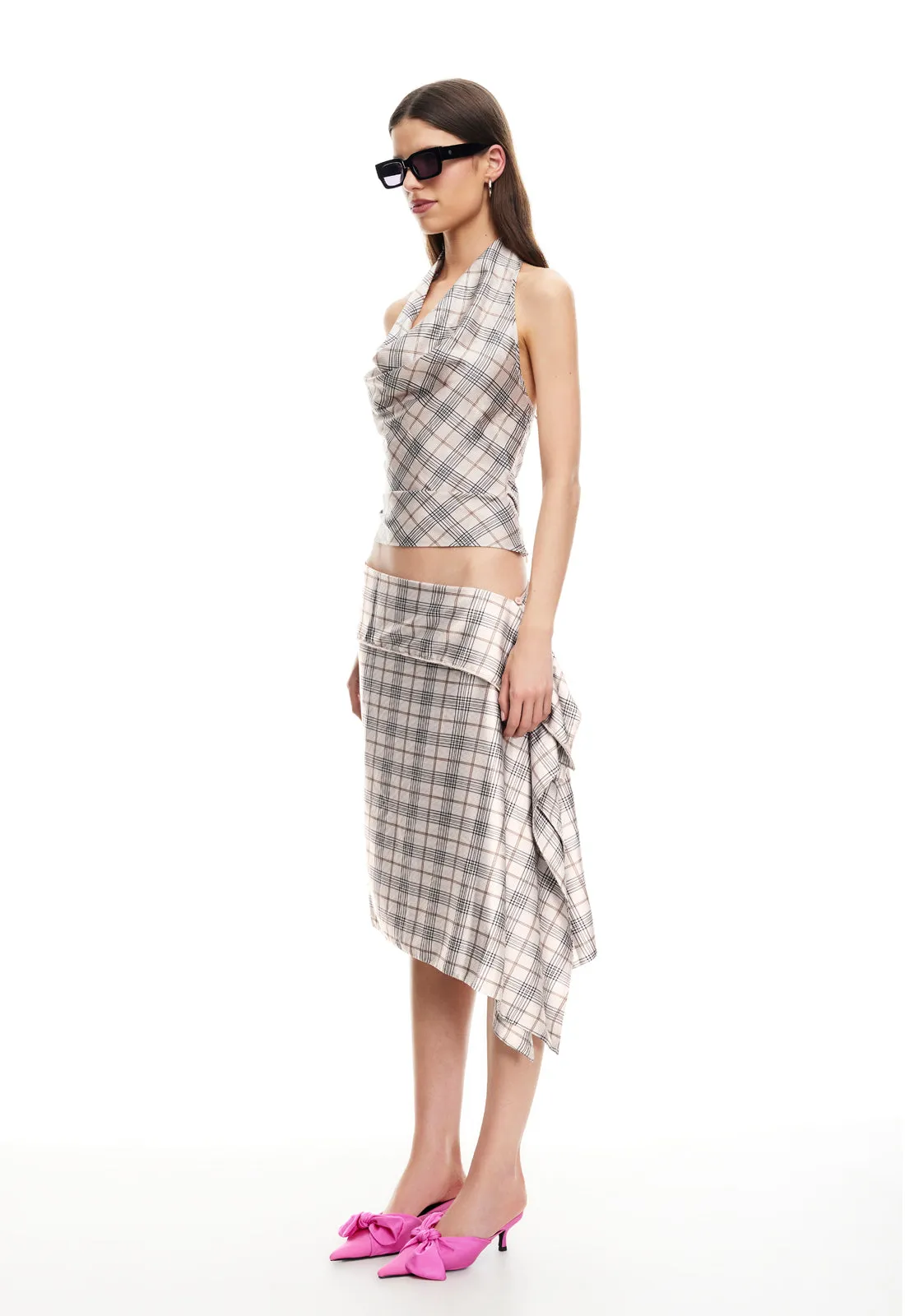 ALLURE MIDI SKIRT - BEIGE PLAID sold by Lioness product image thumbnail 4