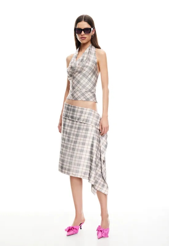 ALLURE MIDI SKIRT - BEIGE PLAID made by Lioness