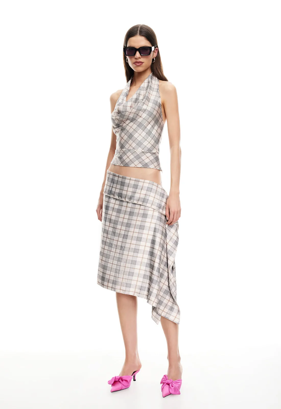 ALLURE MIDI SKIRT - BEIGE PLAID sold by Lioness