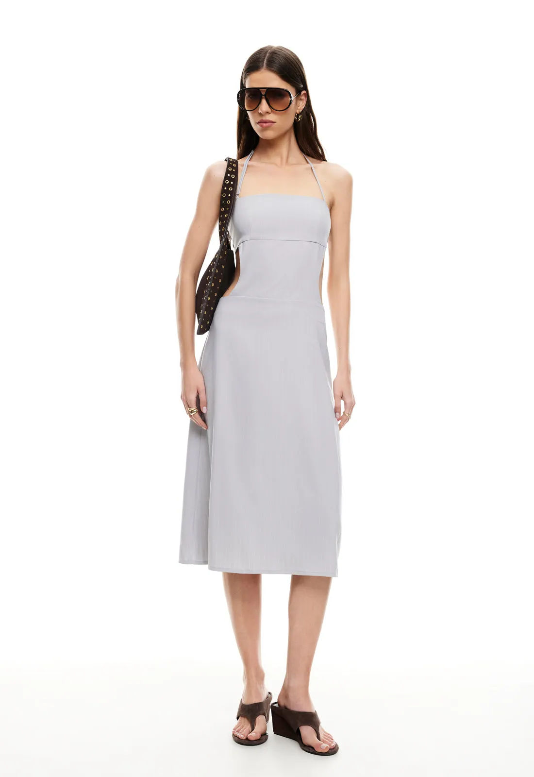 MOONLIT MIDI DRESS - LIGHT GREY PINSTRIPE sold by Lioness product image thumbnail 3