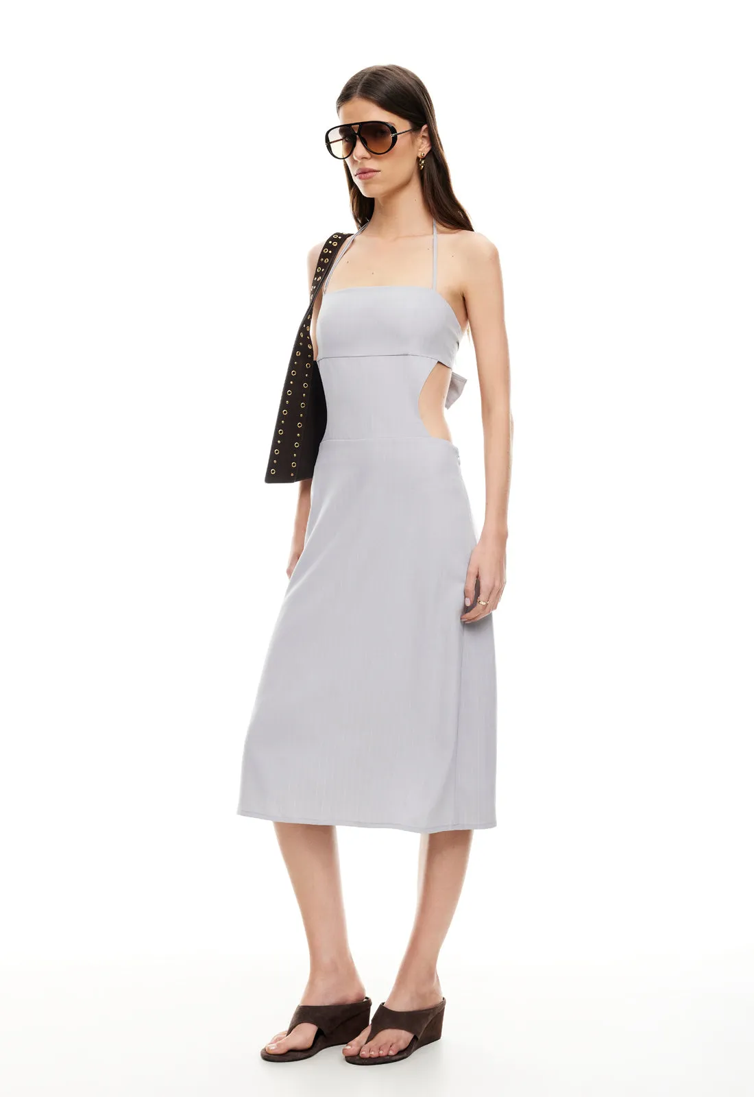 MOONLIT MIDI DRESS - LIGHT GREY PINSTRIPE sold by Lioness product image thumbnail 4