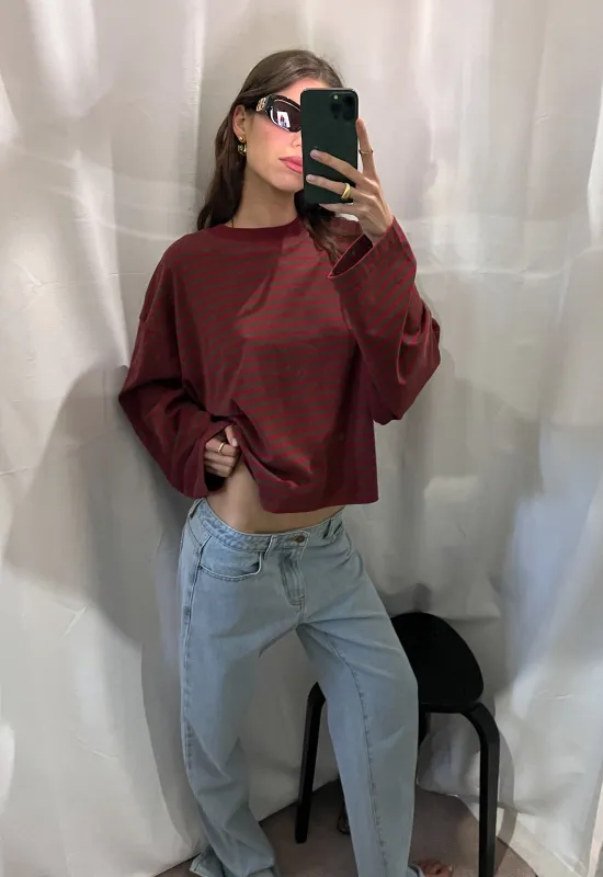 BLOOM LONG SLEEVE - CHOCOLATE WINE STRIPE sold by Lioness