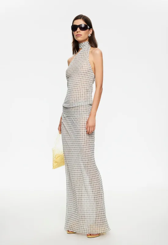 LUX MAXI DRESS - SKY CHECK sold by Lioness