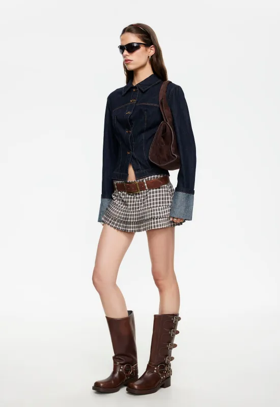 DOUBLE RUFFLE MINI SKORT - COCOA PLAID made by Lioness