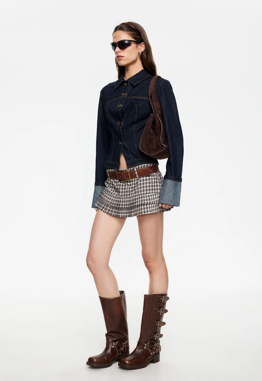 DOUBLE RUFFLE MINI SKORT - COCOA PLAID sold by Lioness