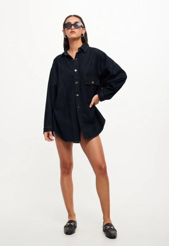 NYC BOYFRIEND SHIRT - DARK DENIM sold by Lioness