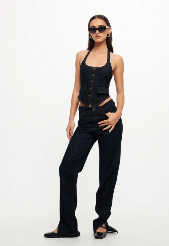 NYC HALTER TOP - DARK DENIM sold by Lioness