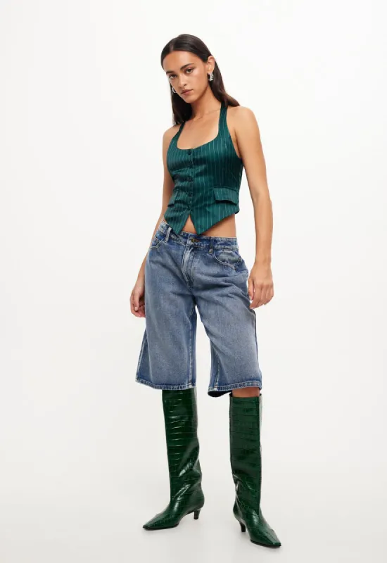 NYC HALTER TOP - GREEN PINSTRIPE sold by Lioness