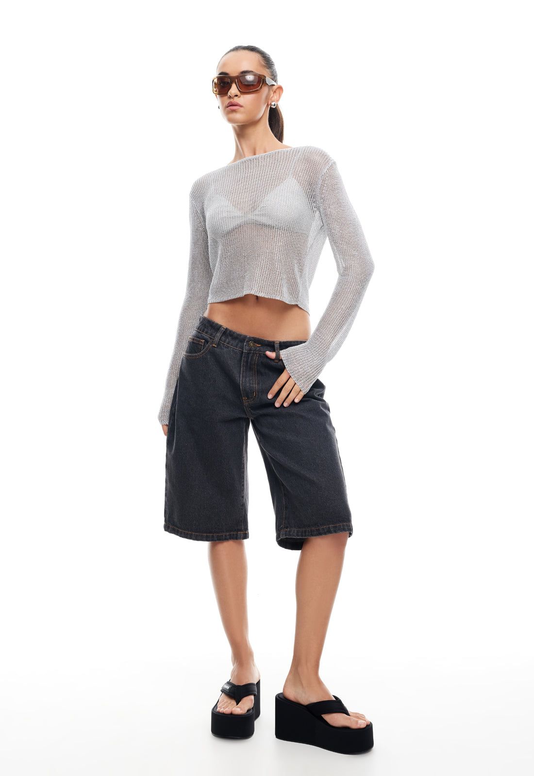 PALISADES LONG SLEEVE TOP - SILVER sold by Lioness