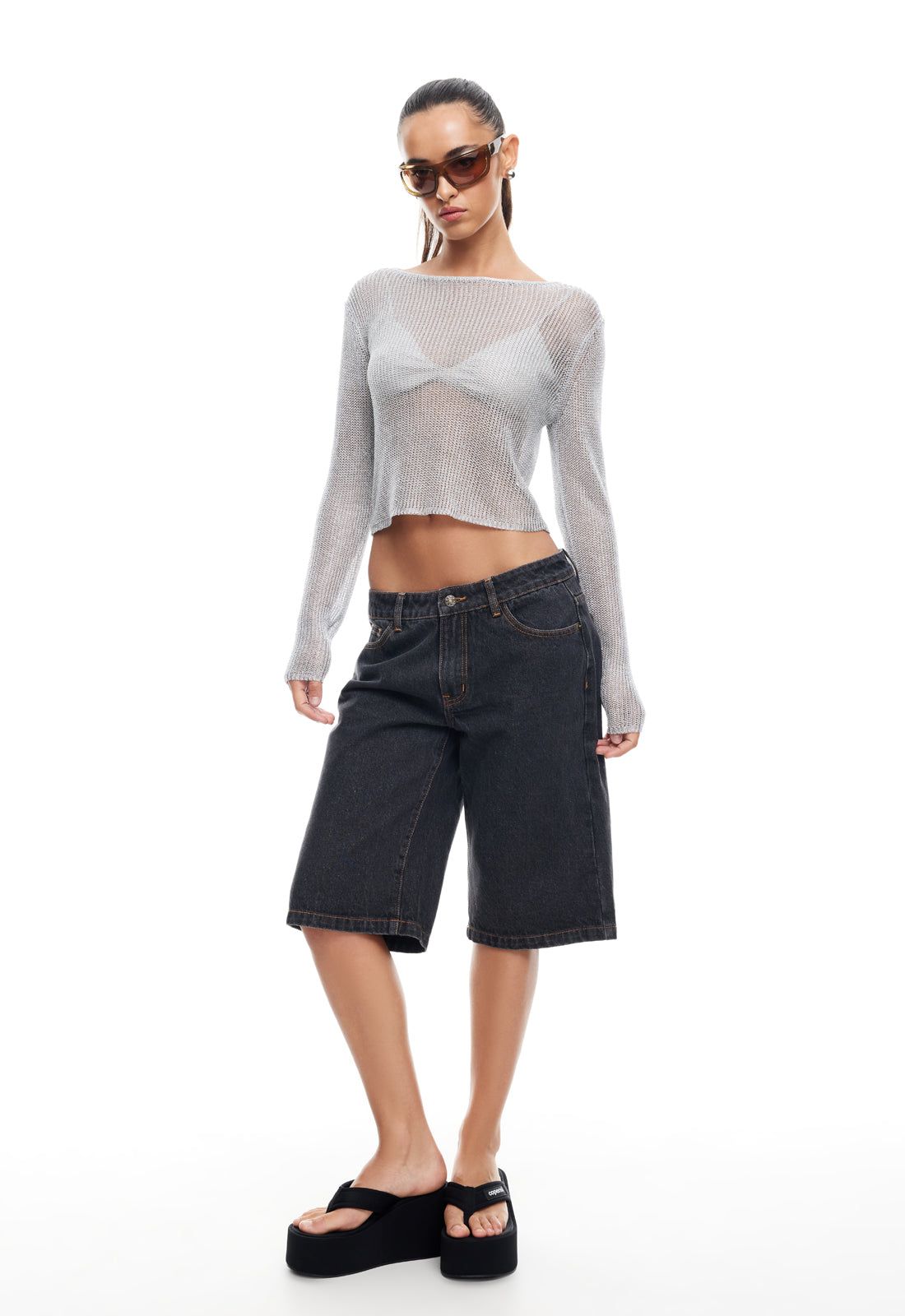 PALISADES LONG SLEEVE TOP - SILVER sold by Lioness product image thumbnail 2