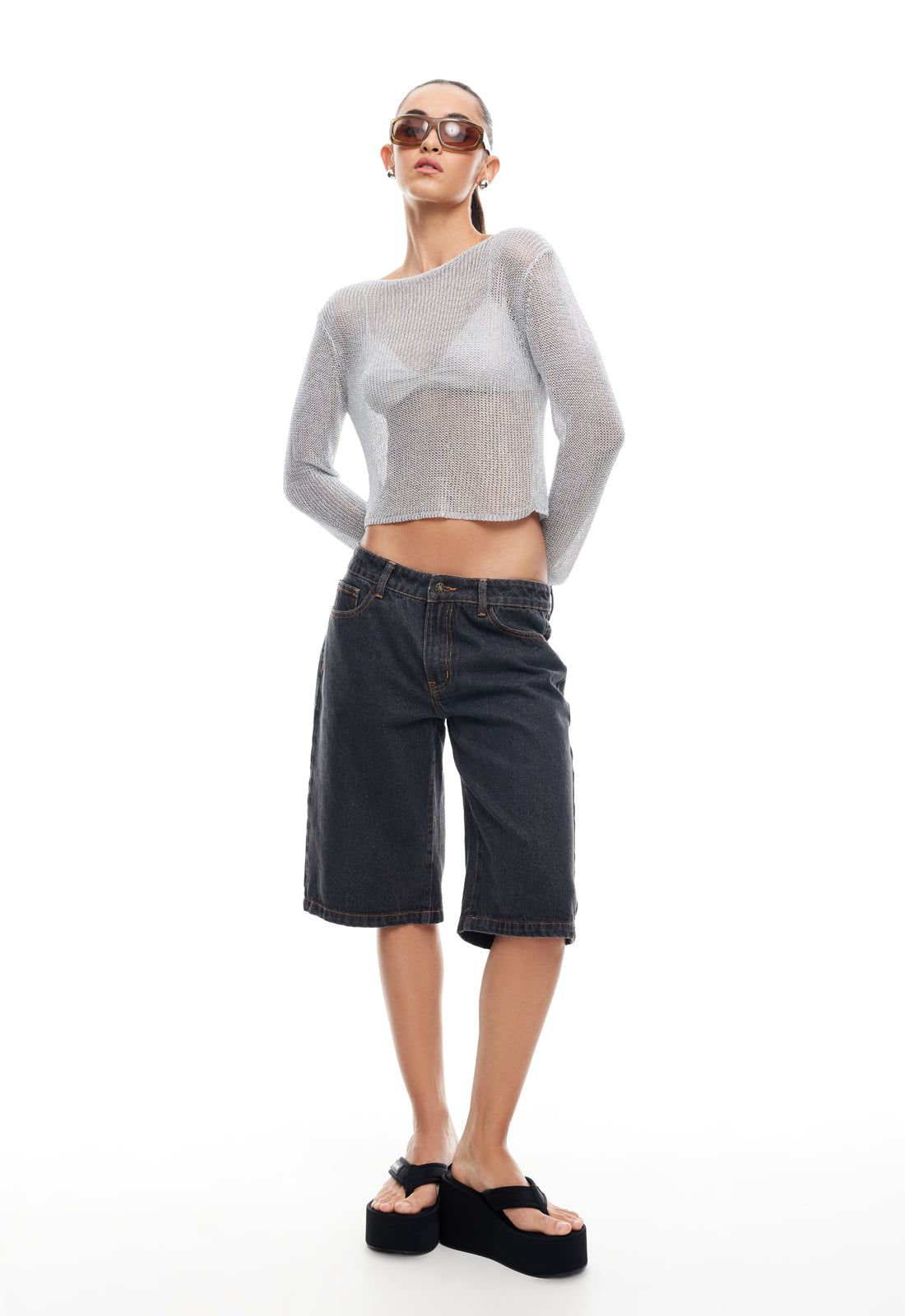 PALISADES LONG SLEEVE TOP - SILVER sold by Lioness product image thumbnail 3