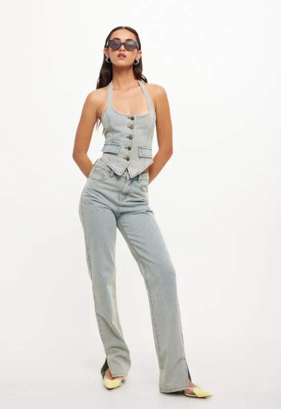 NYC HALTER TOP - FADED DENIM sold by Lioness