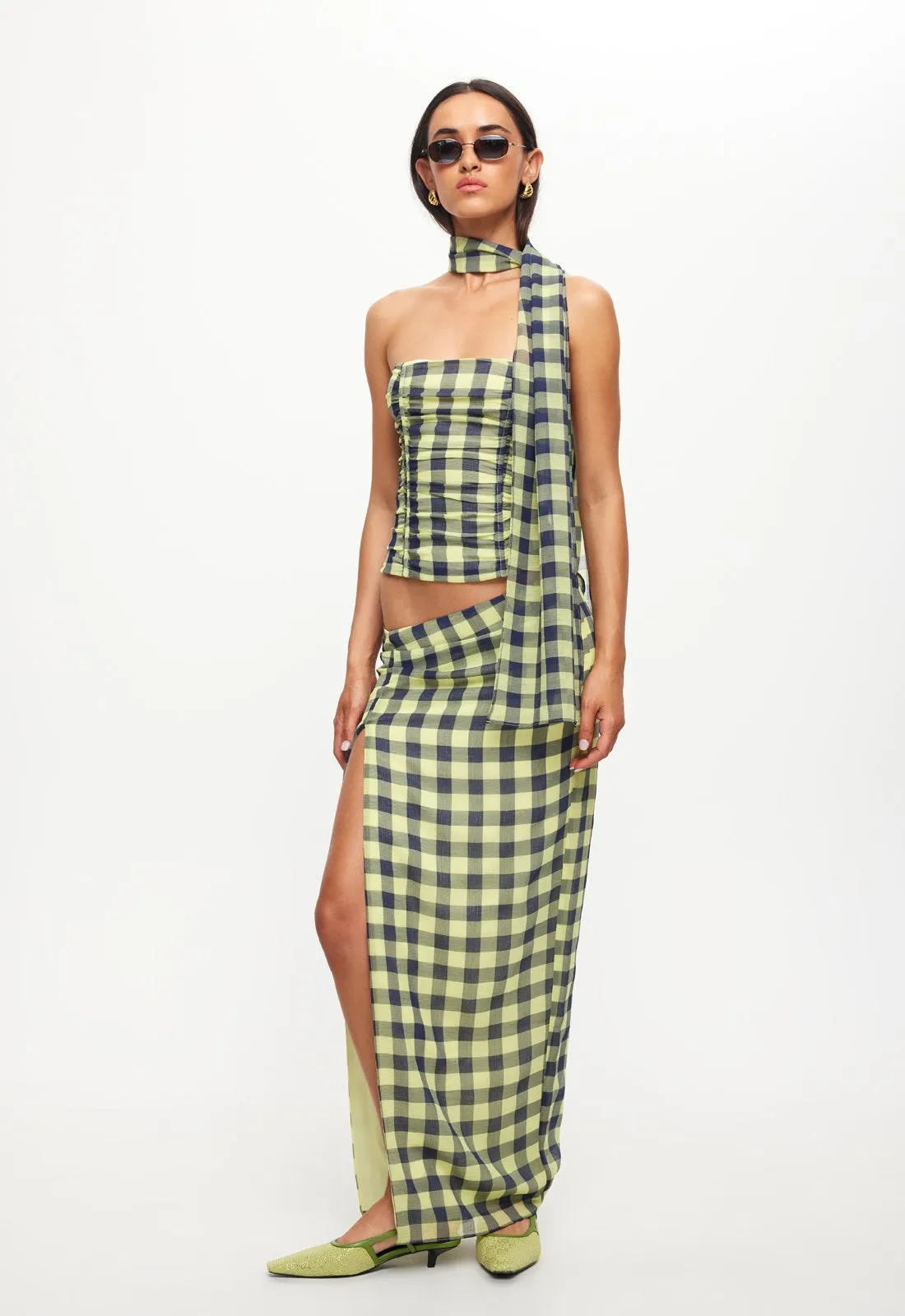 MARIAH MAXI SKIRT - NAVY CHECK sold by Lioness product image thumbnail 4