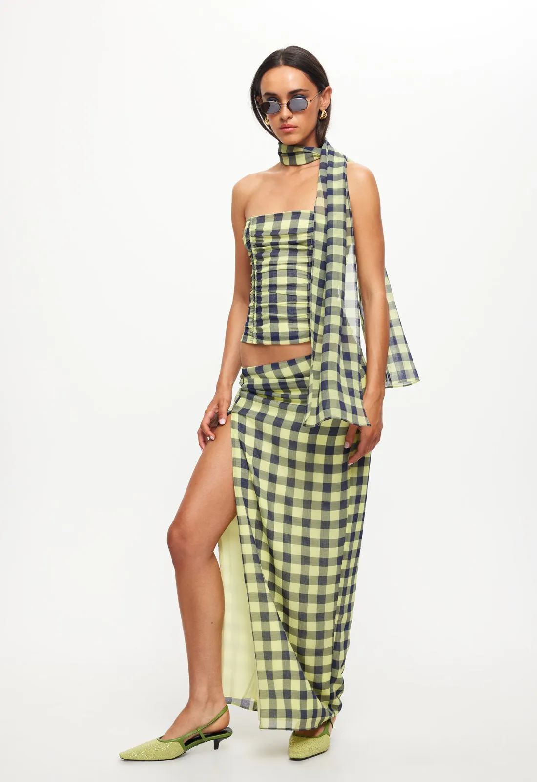 MARIAH MAXI SKIRT - NAVY CHECK sold by Lioness