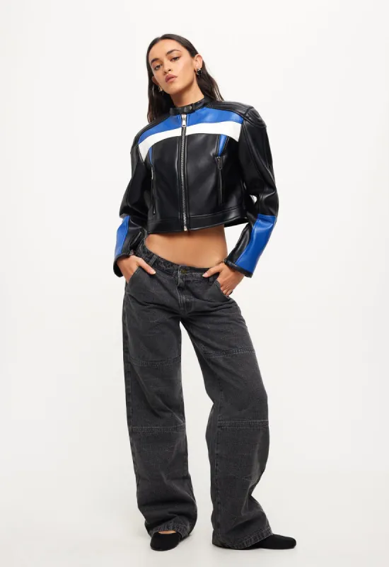NUEVE BIKER JACKET - BLACK/BLUE sold by Lioness