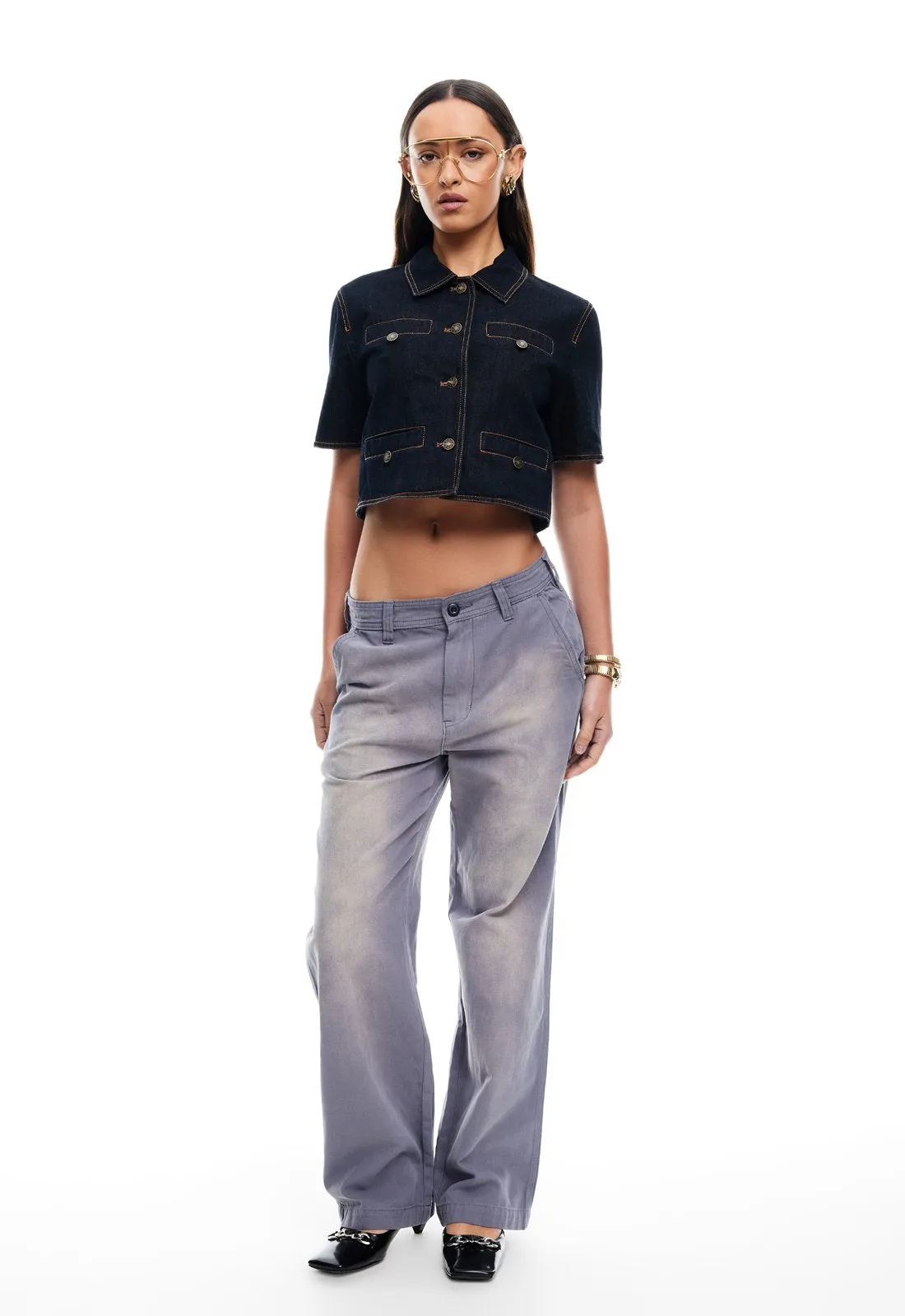 HALSTON DENIM TOP - DARK DENIM sold by Lioness