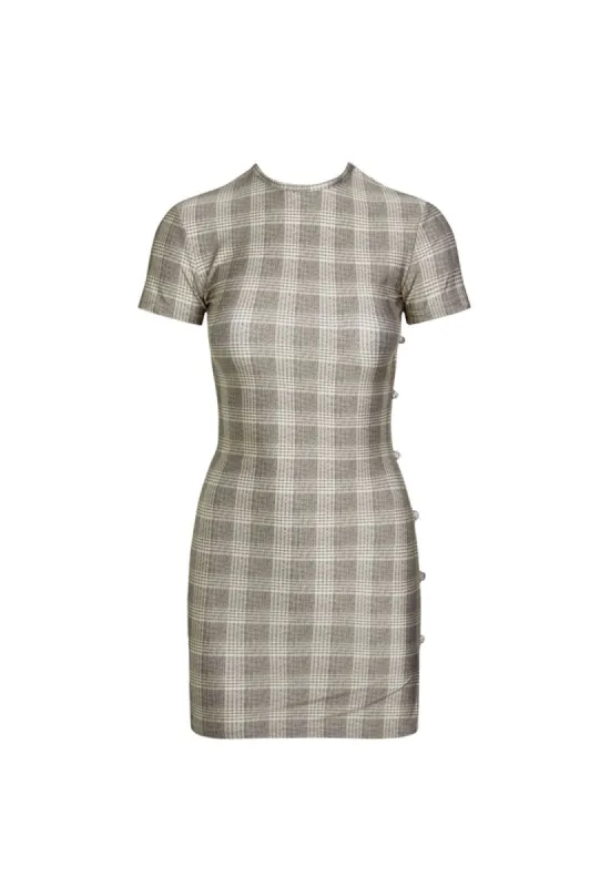 BRENTWOOD MINI DRESS - BEIGE PLAID made by Lioness