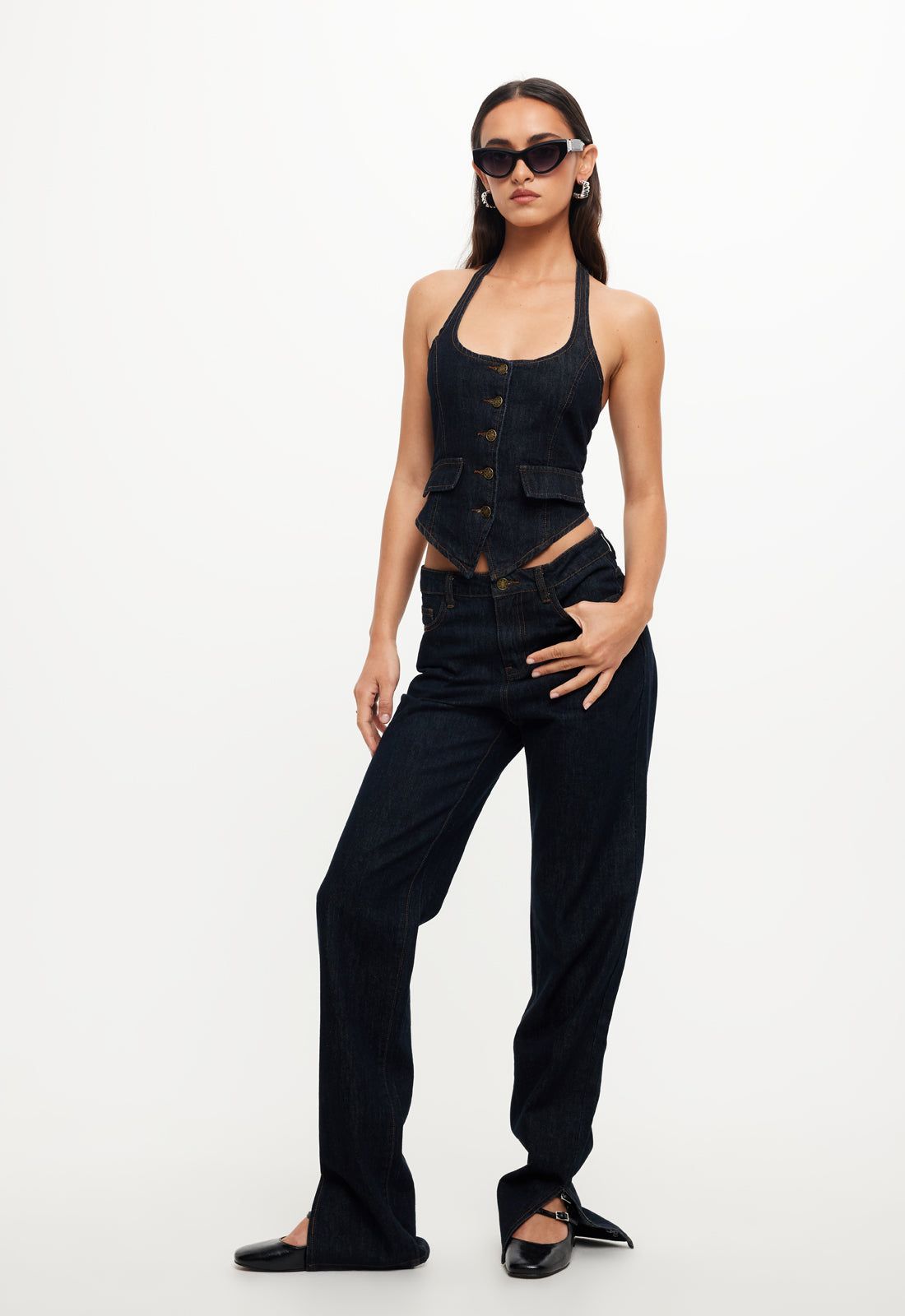 NYC HALTER TOP - DARK DENIM sold by Lioness