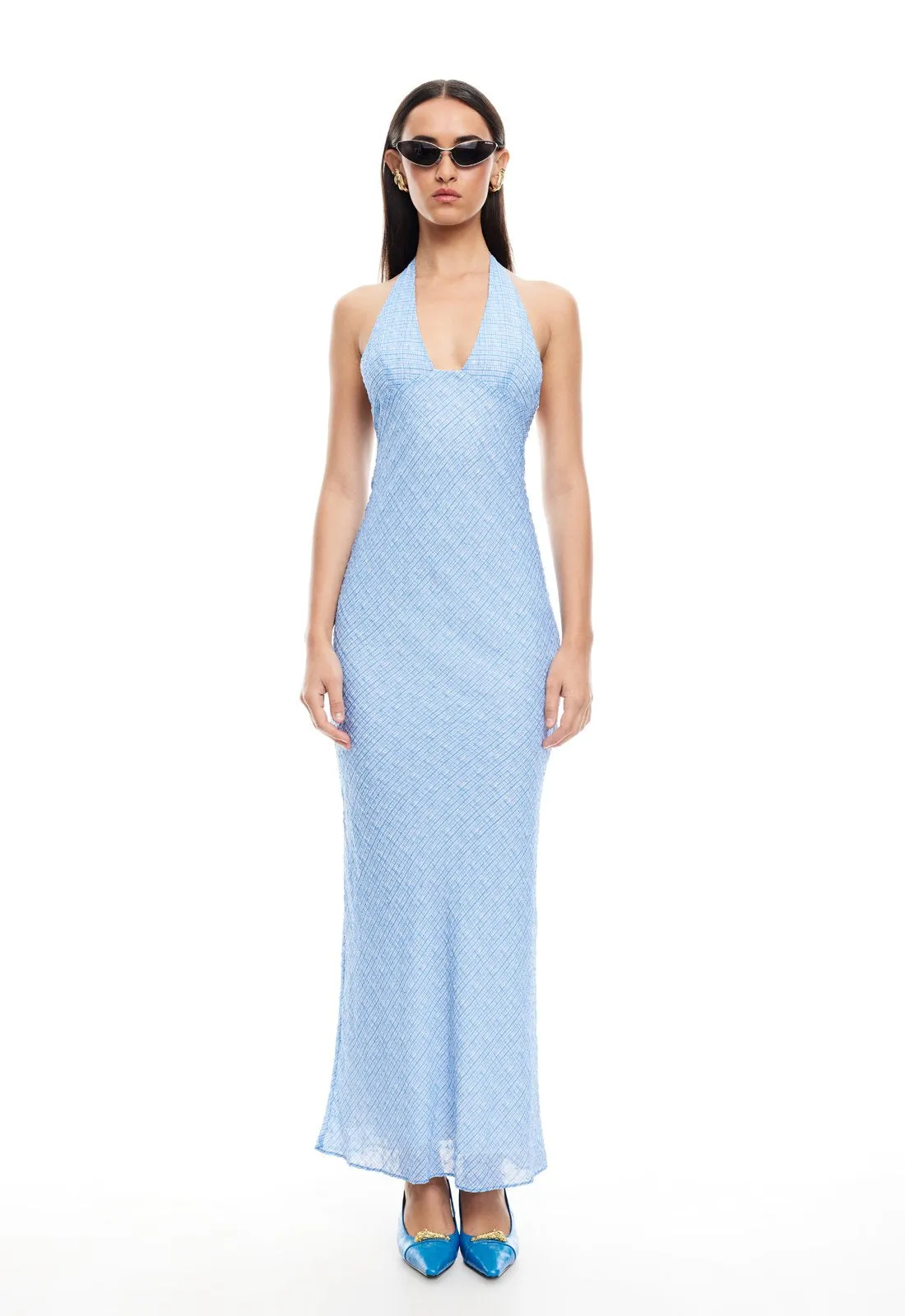 CARRIE HALTER DRESS - BLUE CHECK | Parallel