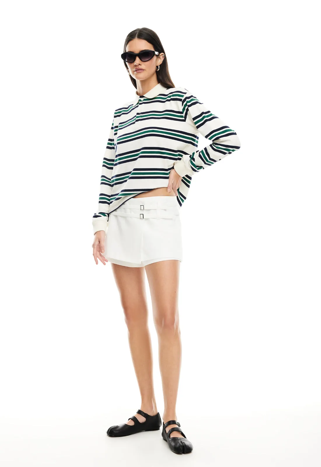 LEISURE LONG SLEEVE POLO - IVORY MOSS sold by Lioness