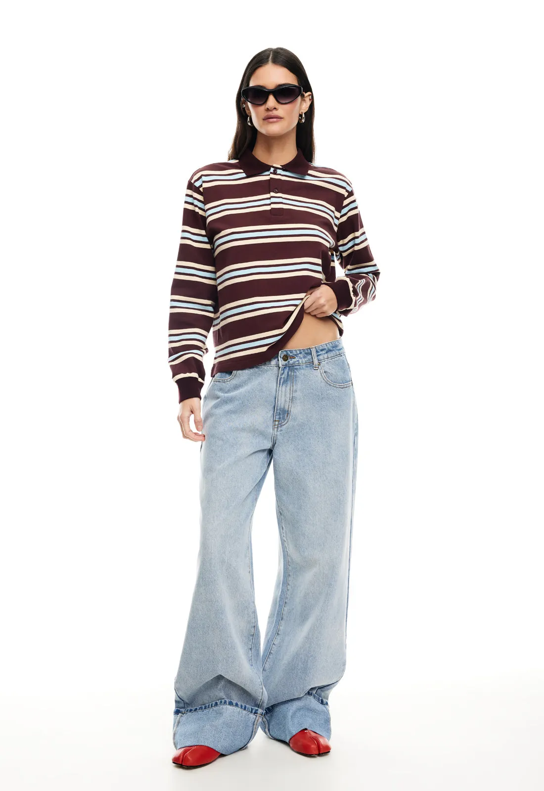 LEISURE LONG SLEEVE POLO - CHOCOLATE MULTI sold by Lioness product image thumbnail 3