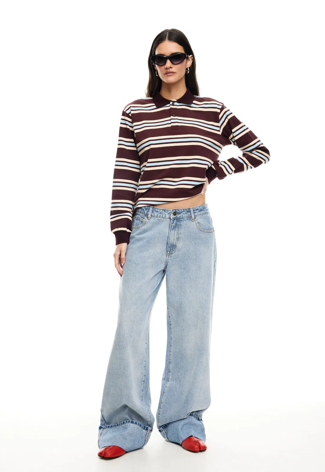 LEISURE LONG SLEEVE POLO - CHOCOLATE MULTI sold by Lioness product image thumbnail 4