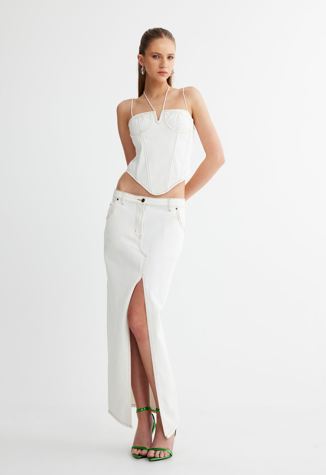 BARBIE SPLIT MIDI - PORCELAIN sold by Lioness