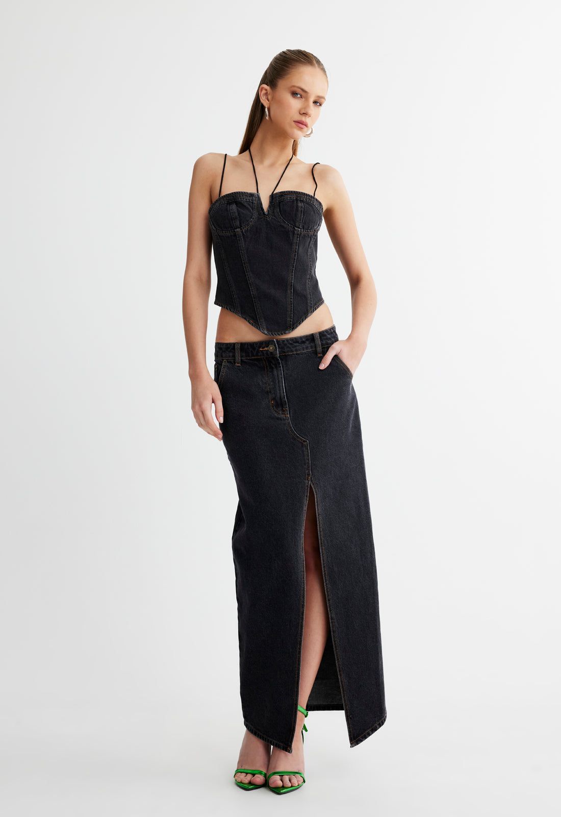 BARBIE SPLIT MIDI - CHARCOAL sold by Lioness