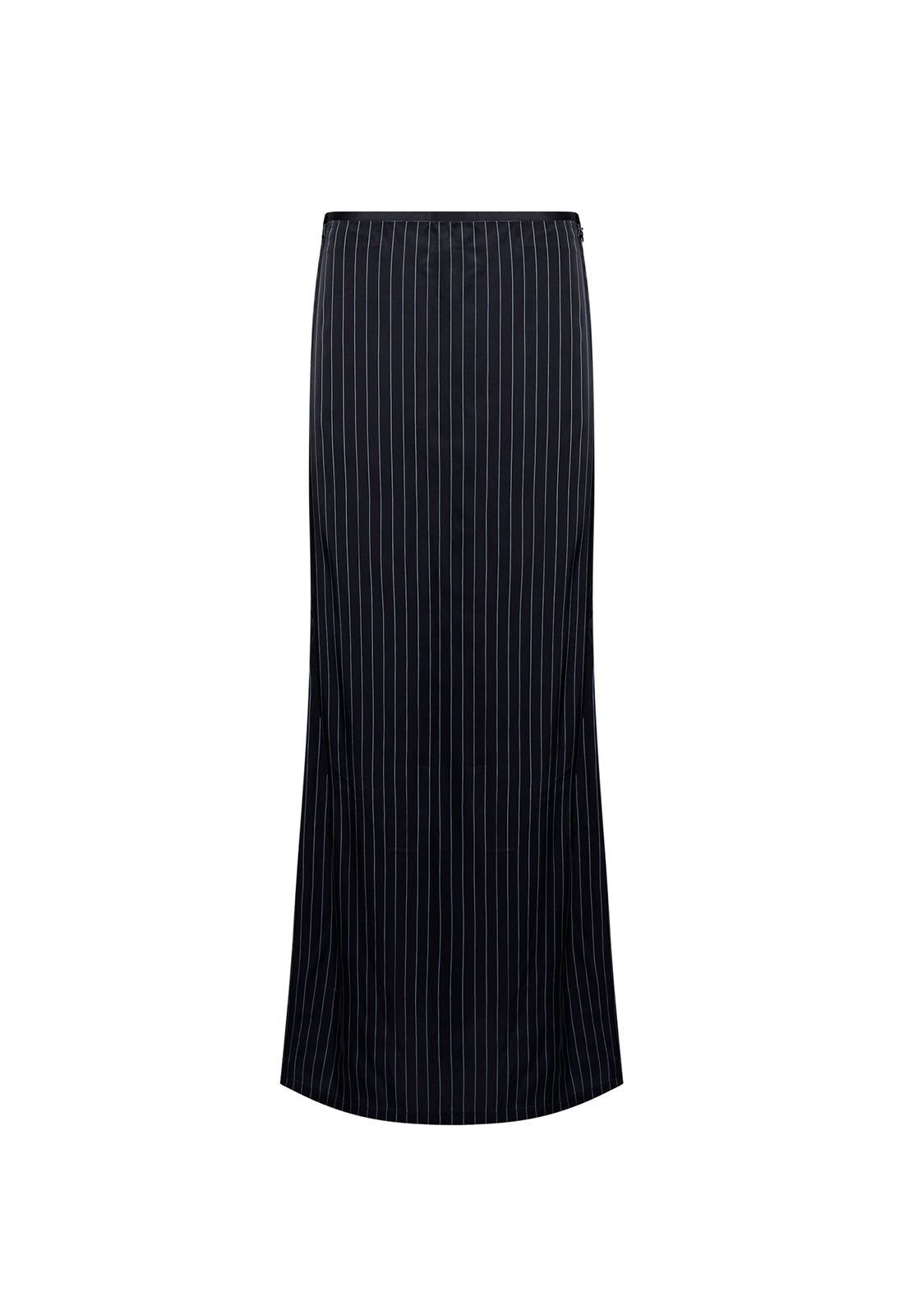 HUDSON SATIN MAXI SKIRT - BLACK PINSTRIPE sold by Lioness