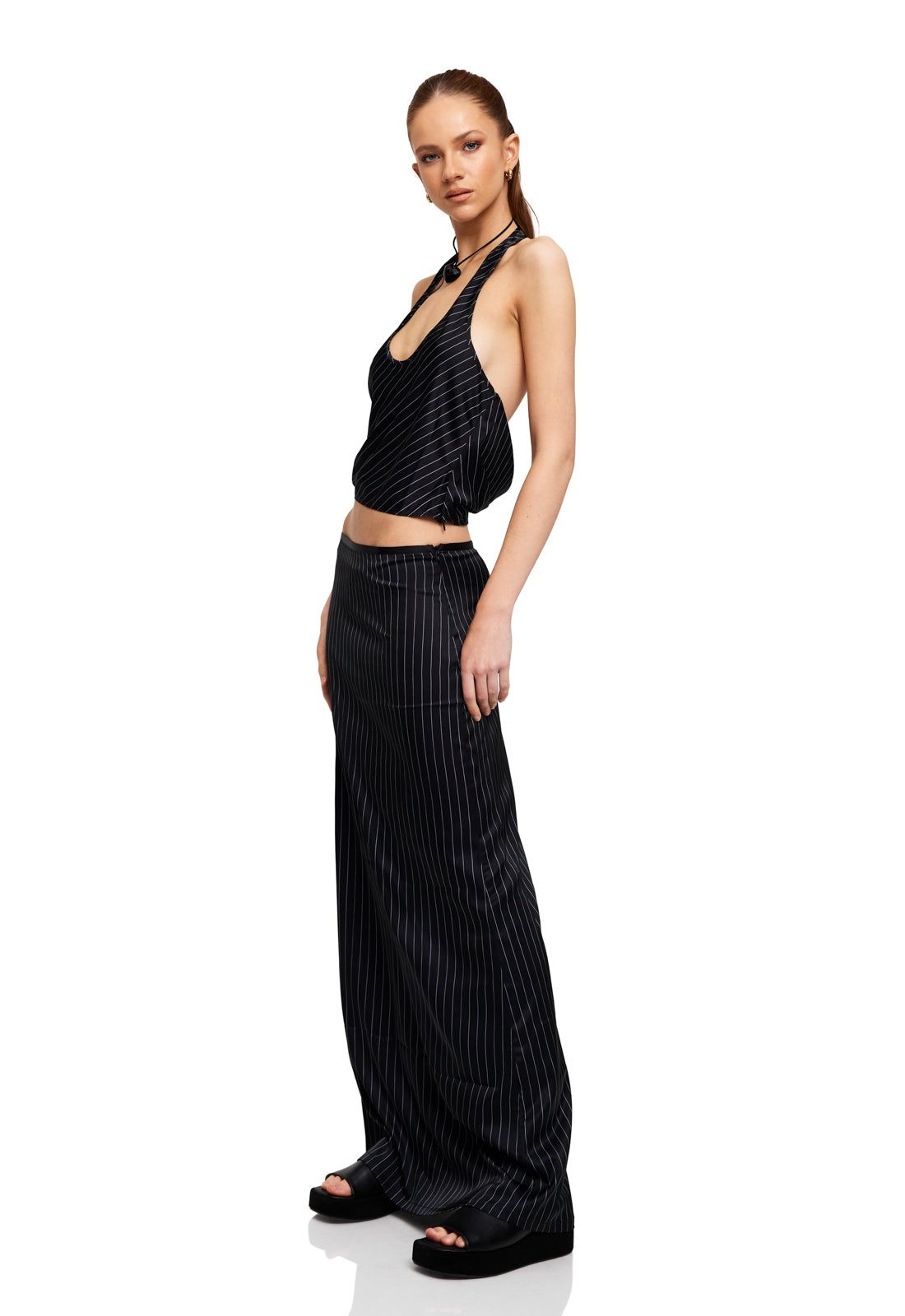 HUDSON SATIN MAXI SKIRT - BLACK PINSTRIPE sold by Lioness product image thumbnail 3