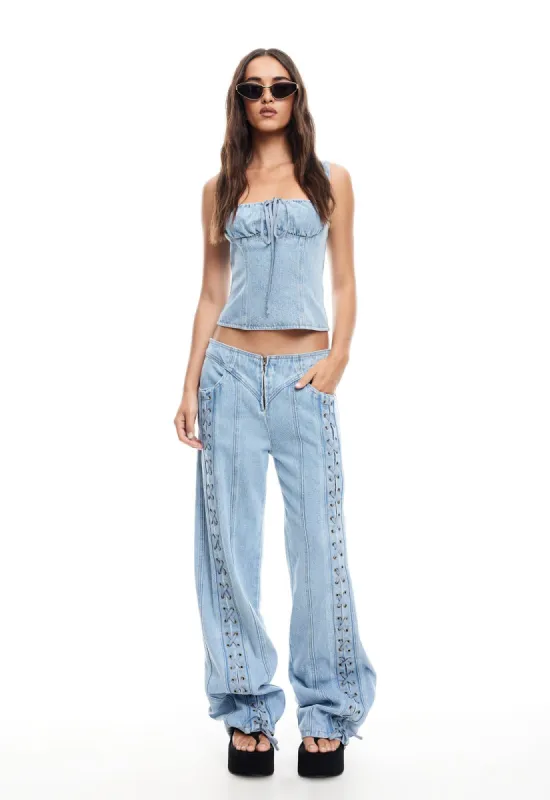 DAYDREAM TIE UP JEANS - CLASSIC DENIM sold by Lioness