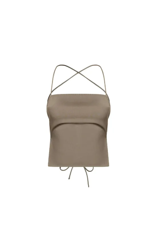 AVARIS TIE TOP - KHAKI sold by Lioness