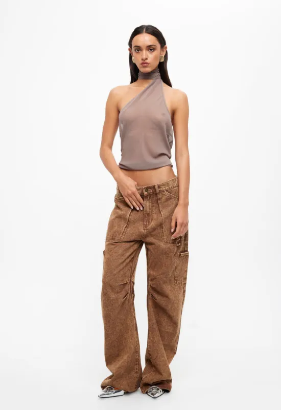 LUX TIE TOP - TAUPE sold by Lioness