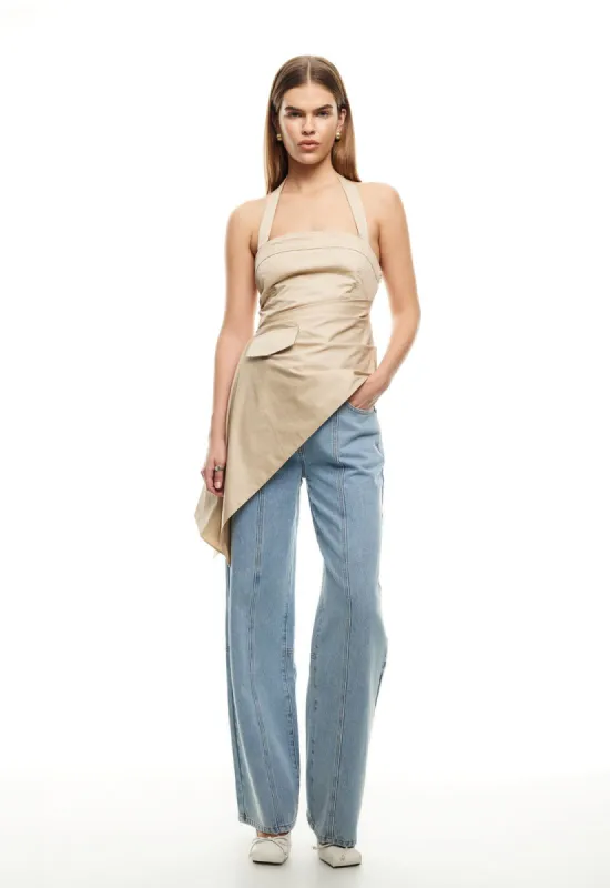 JOLIE HALTER TOP - TAUPE sold by Lioness