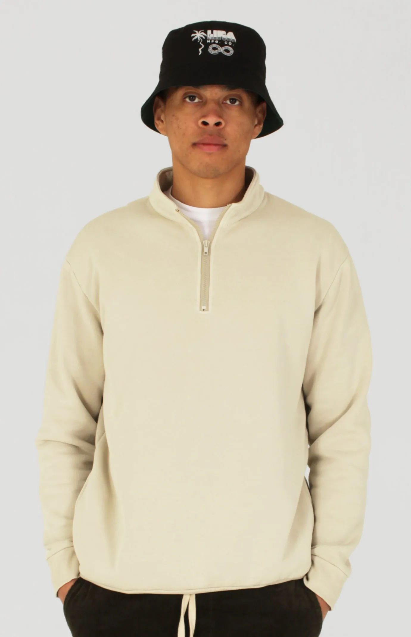 Pigment Dye Quarter Zip Fleece | Stone sold by Lira