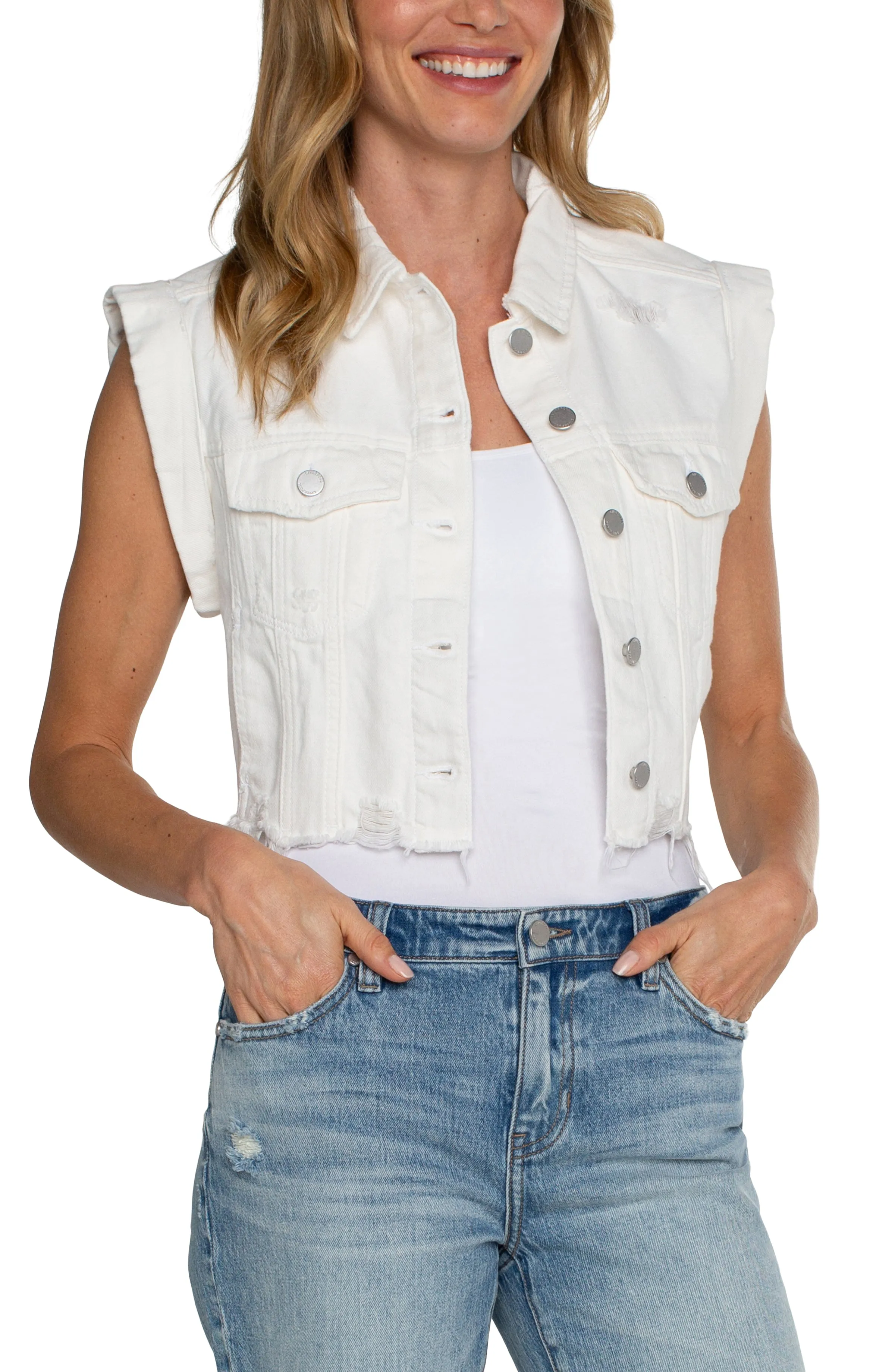 ECO CROPPED SLEEVELESS JACKET sold by Liverpool Jeans Company