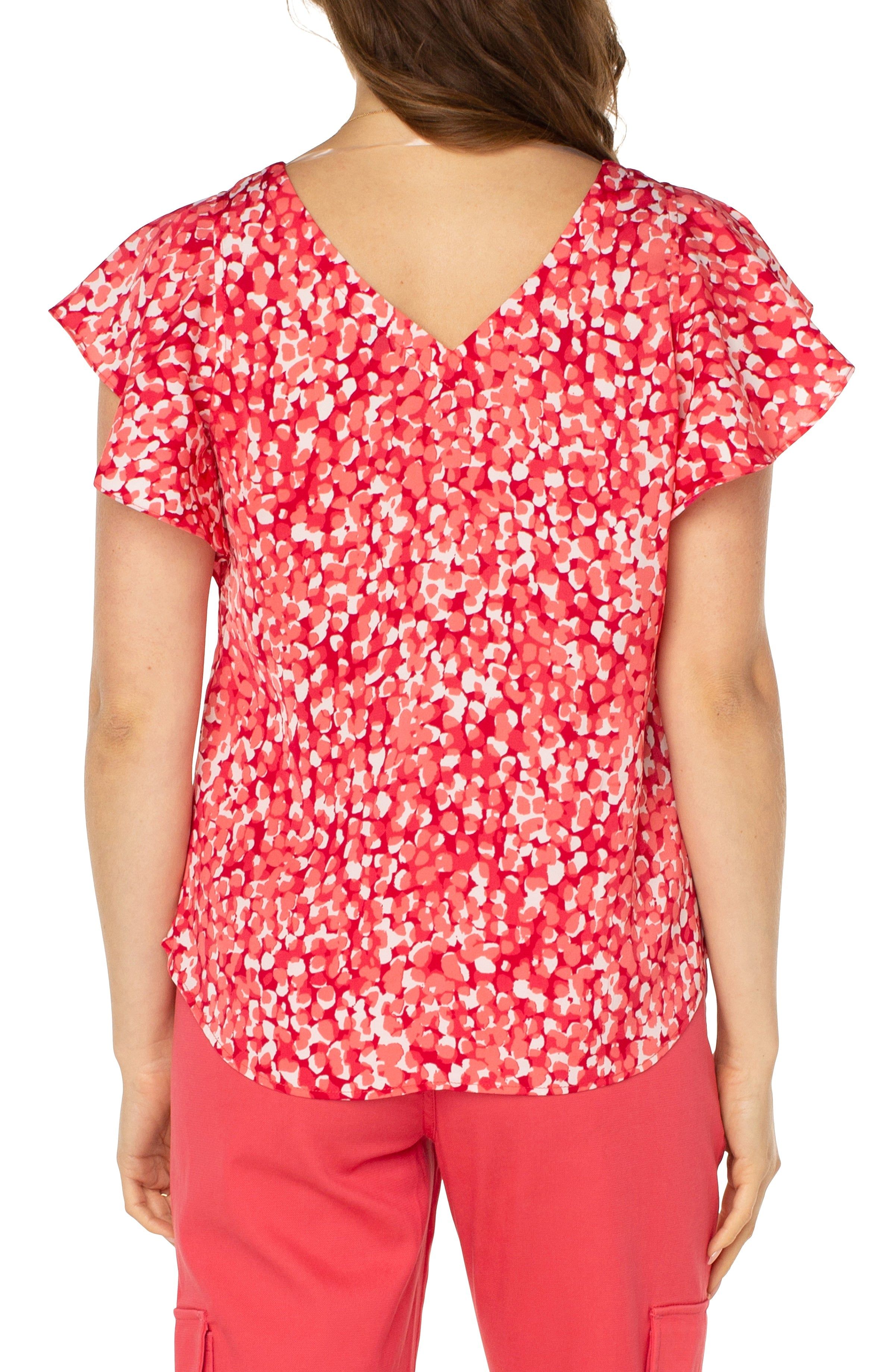 PETITE DOUBLE V-NECK FLUTTER SLEEVE TOP sold by Liverpool Jeans Company product image thumbnail 3