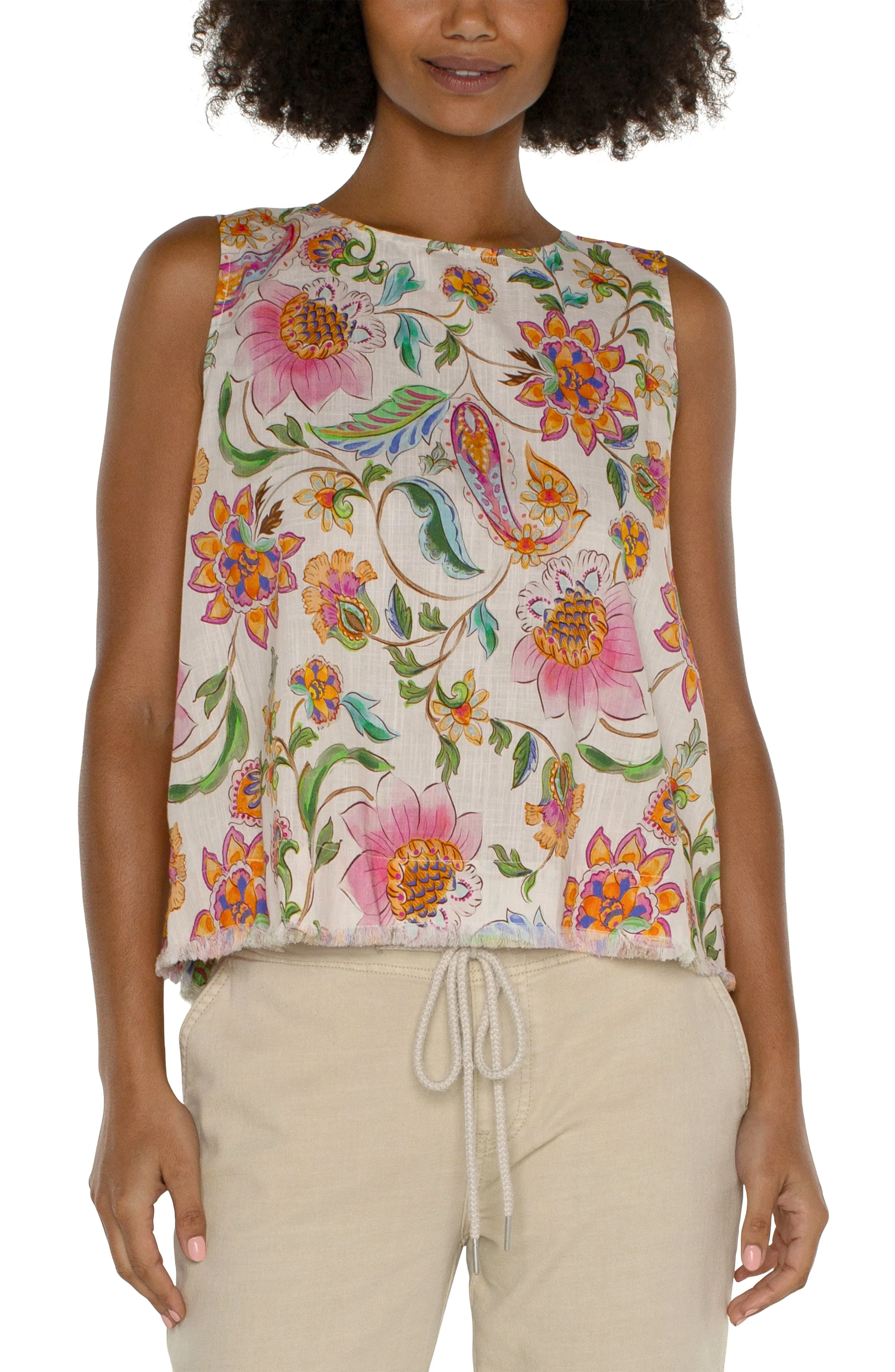 SLEEVELESS WOVEN TOP WITH BUTTON BACK sold by Liverpool Jeans Company