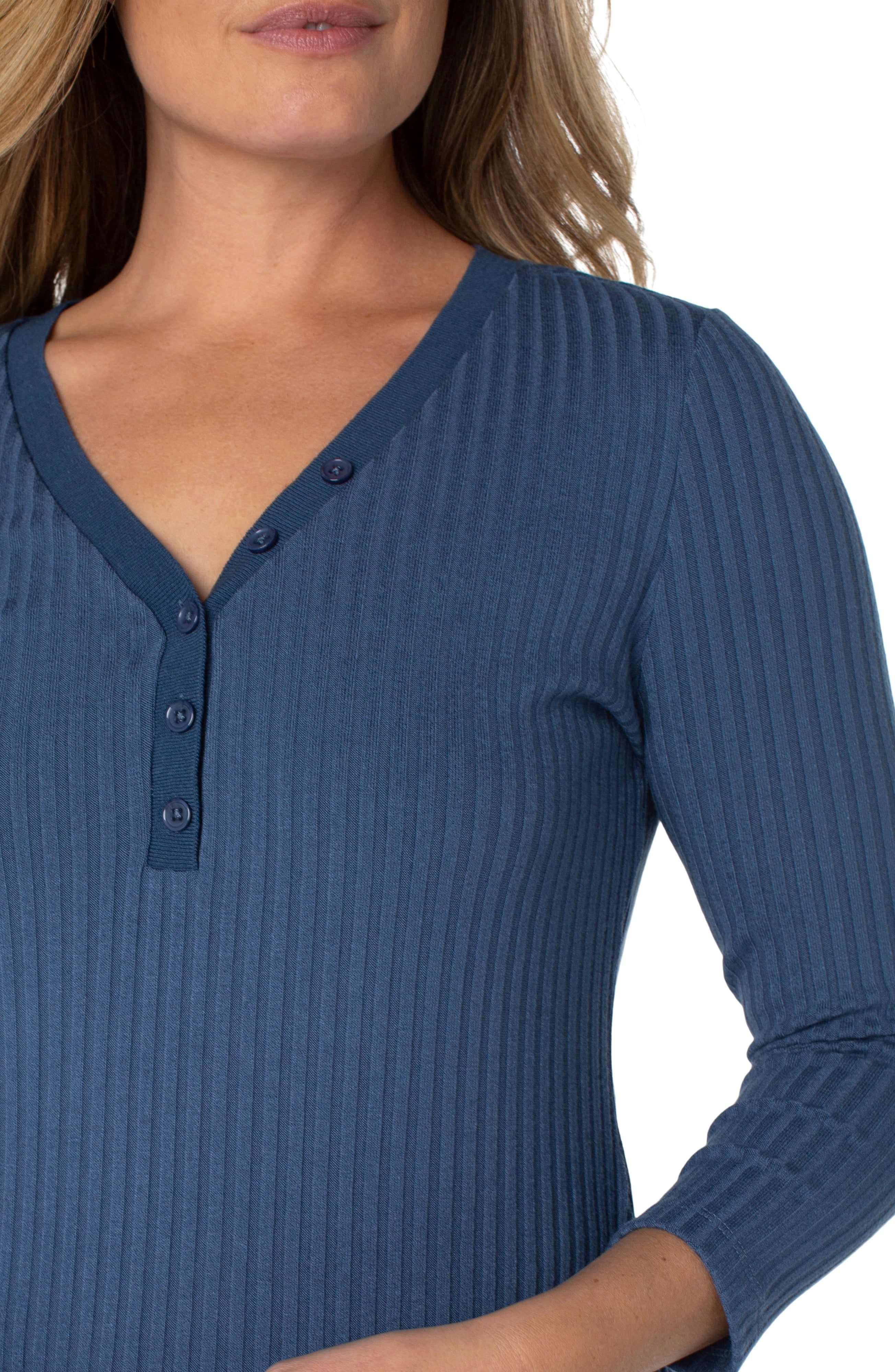3/4 SLEEVE RIB KNIT HENLEY TOP sold by Liverpool Jeans Company product image thumbnail 2