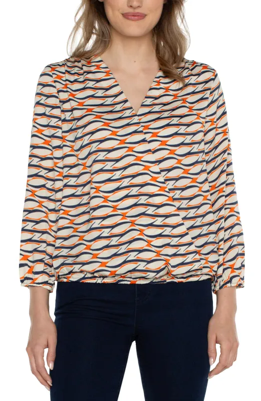 3/4 SLEEVE SURPLICE FRONT WOVEN TOP sold by Liverpool Jeans Company