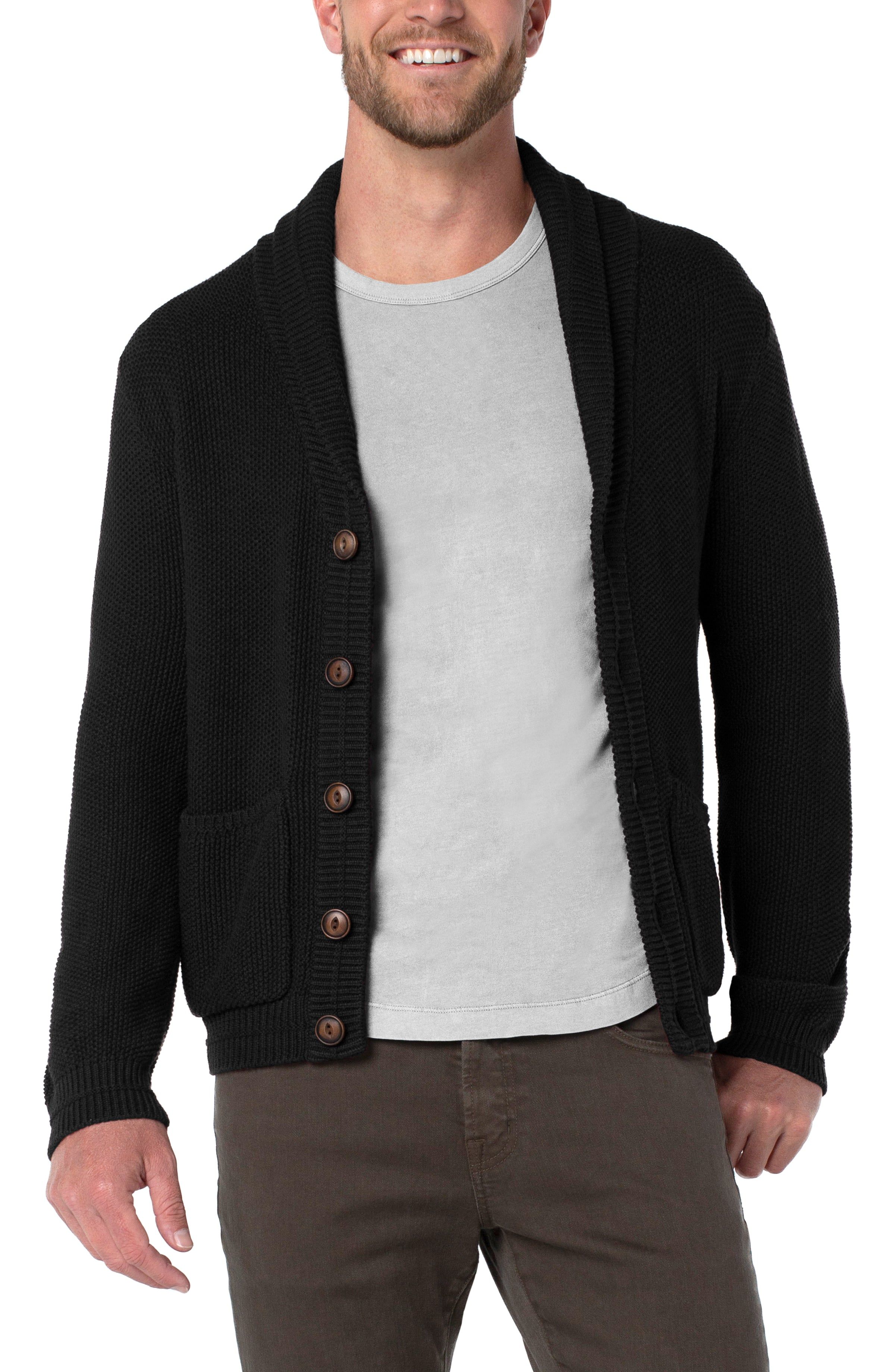 BIRDSEYE STITCH SHAWL COLLAR CARDIGAN sold by Liverpool Jeans Company