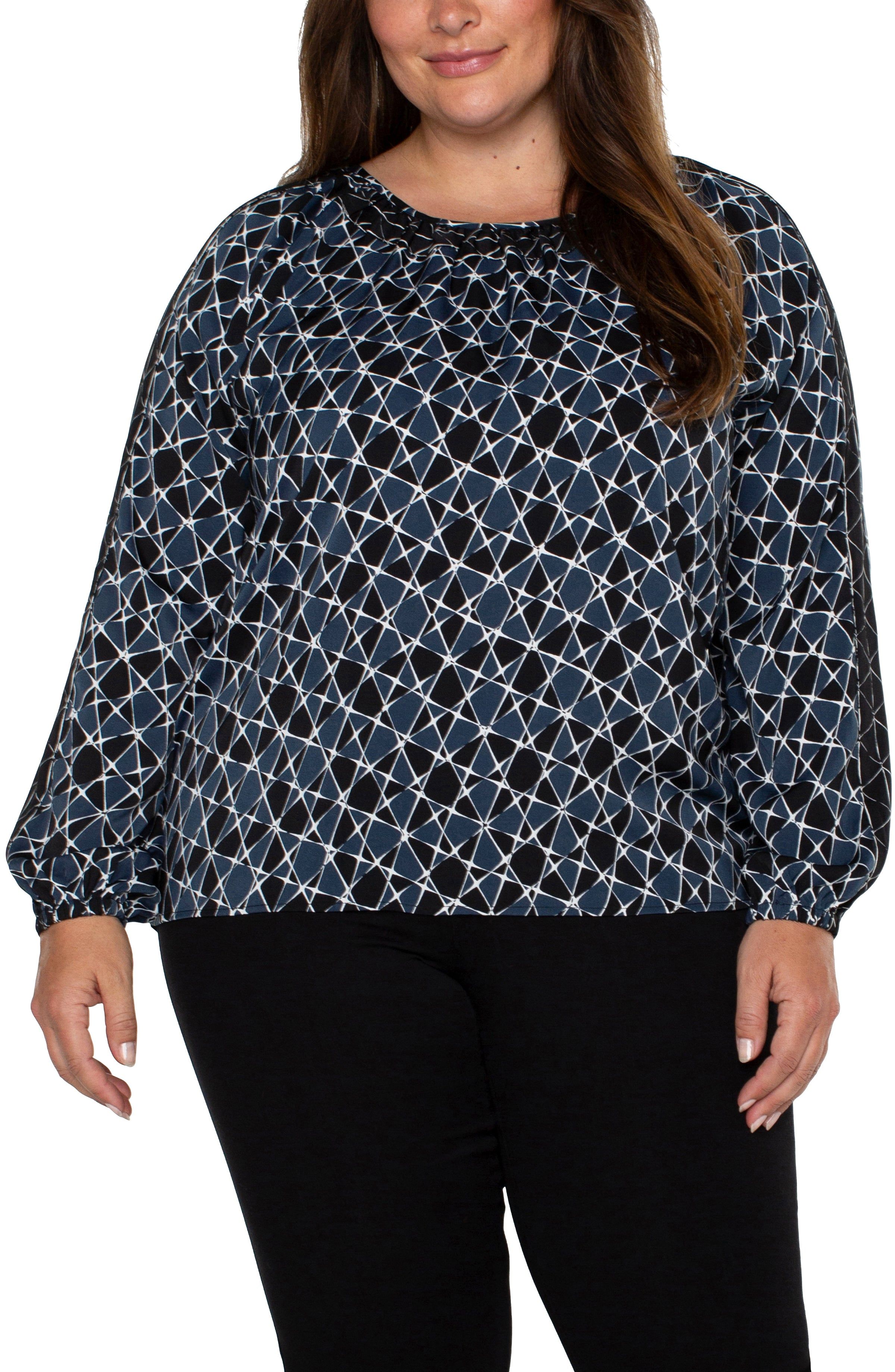 LONG SLEEVE SHIRRED WOVEN BLOUSE sold by Liverpool Jeans Company product image thumbnail 3