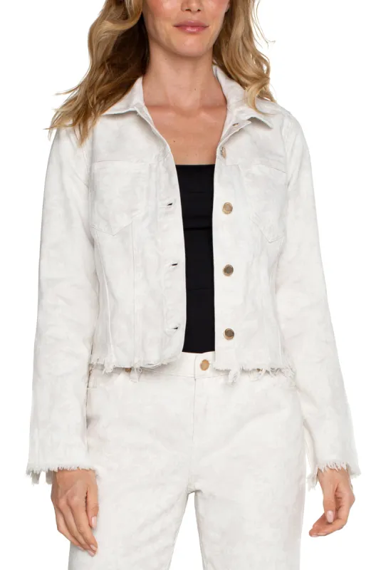 PRINTED CROPPED JACKET WITH FRAY HEM sold by Liverpool Jeans Company