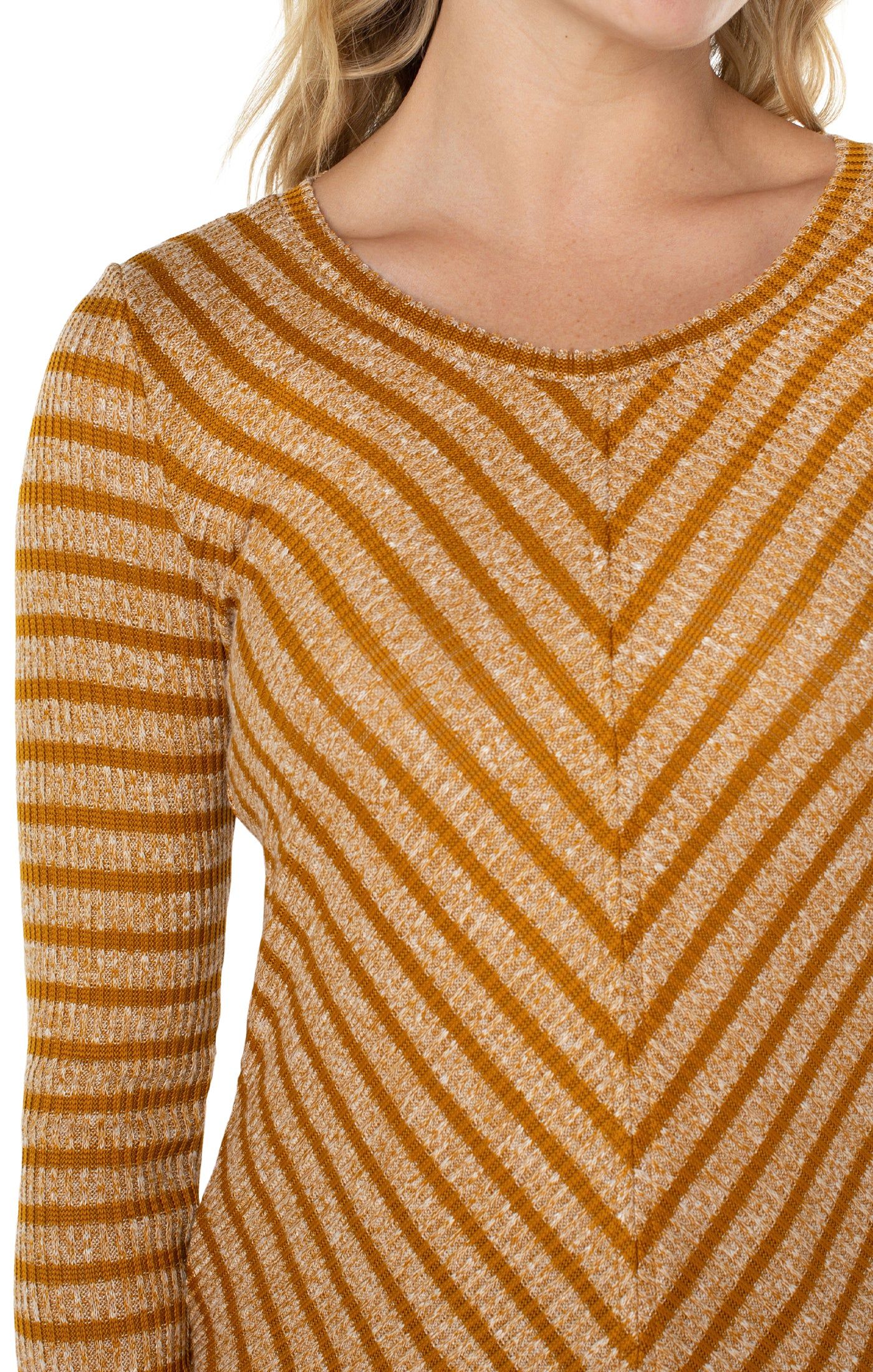 3/4 SLEEVE KNIT TOP WITH MITER FRONT sold by Liverpool Jeans Company product image thumbnail 3