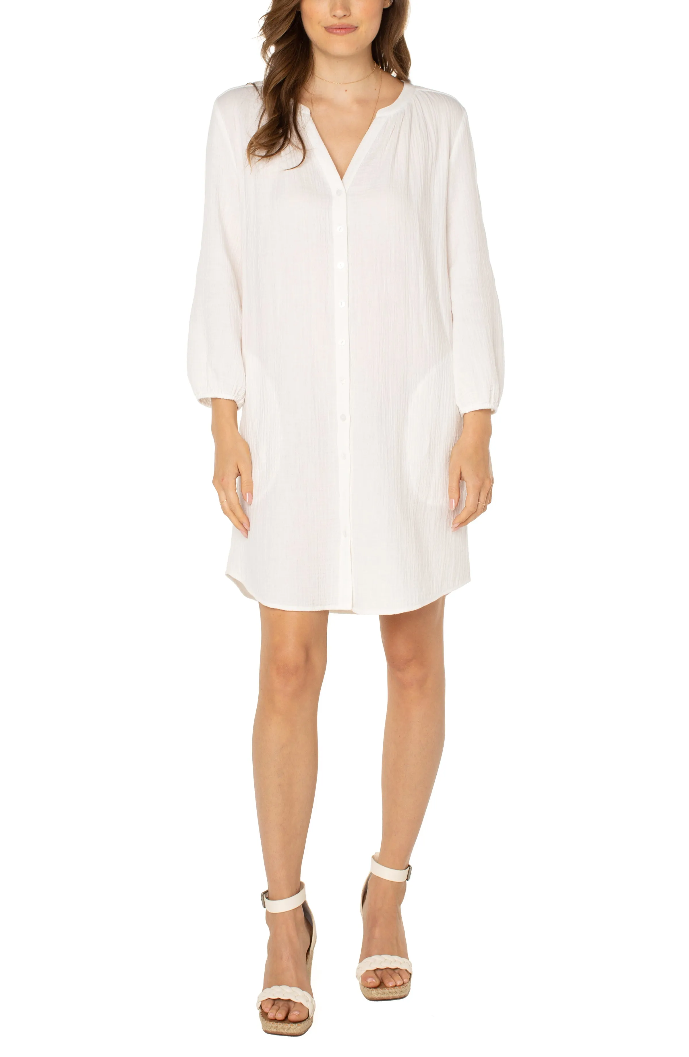 BUTTON FRONT GAUZE SHIRT DRESS sold by Liverpool Jeans Company product image thumbnail 4