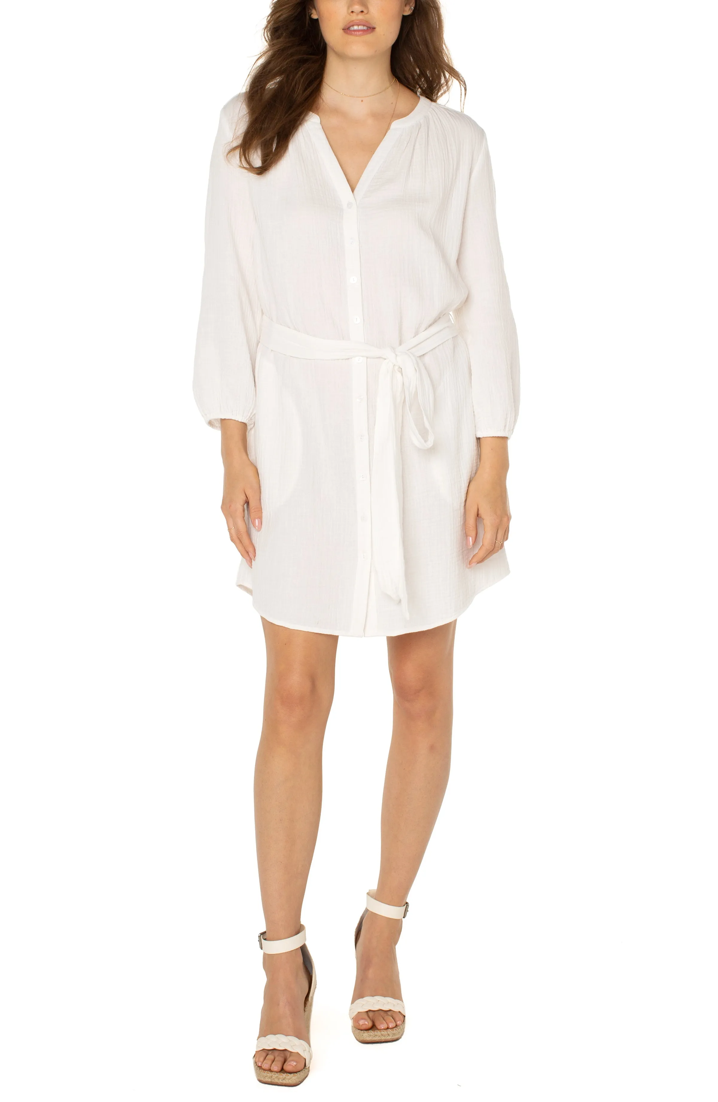 BUTTON FRONT GAUZE SHIRT DRESS sold by Liverpool Jeans Company