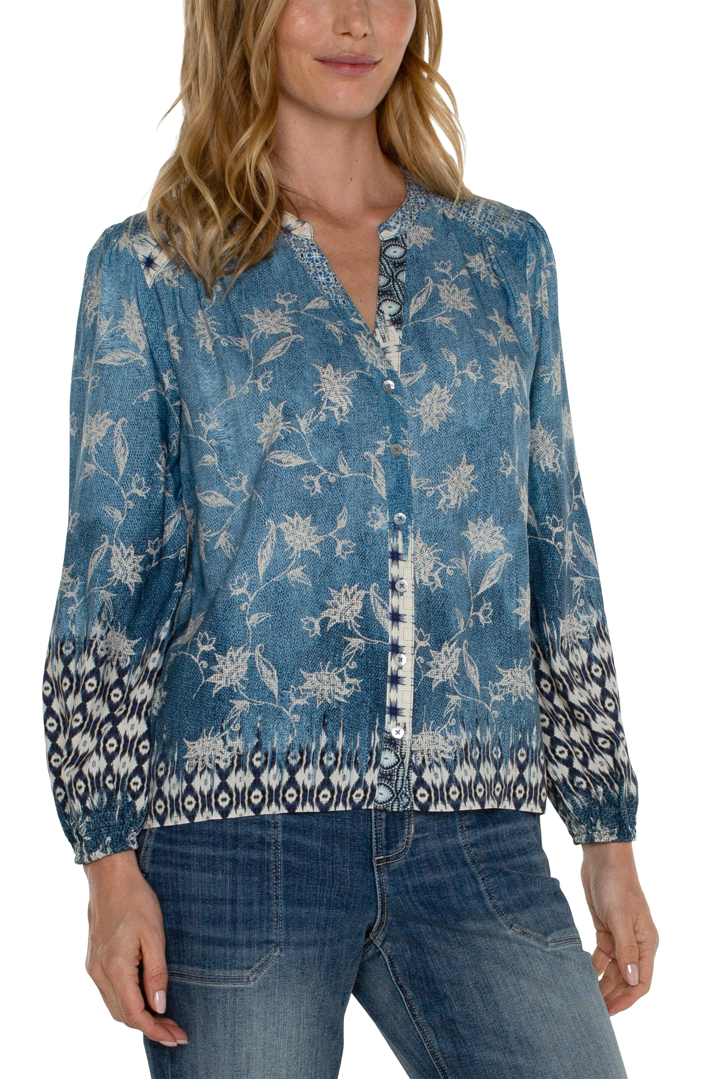 LONG SLEEVE BUTTON FRONT WOVEN TOP sold by Liverpool Jeans Company product image thumbnail 4