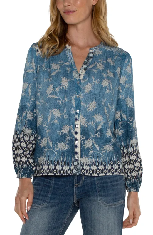 LONG SLEEVE BUTTON FRONT WOVEN TOP sold by Liverpool Jeans Company