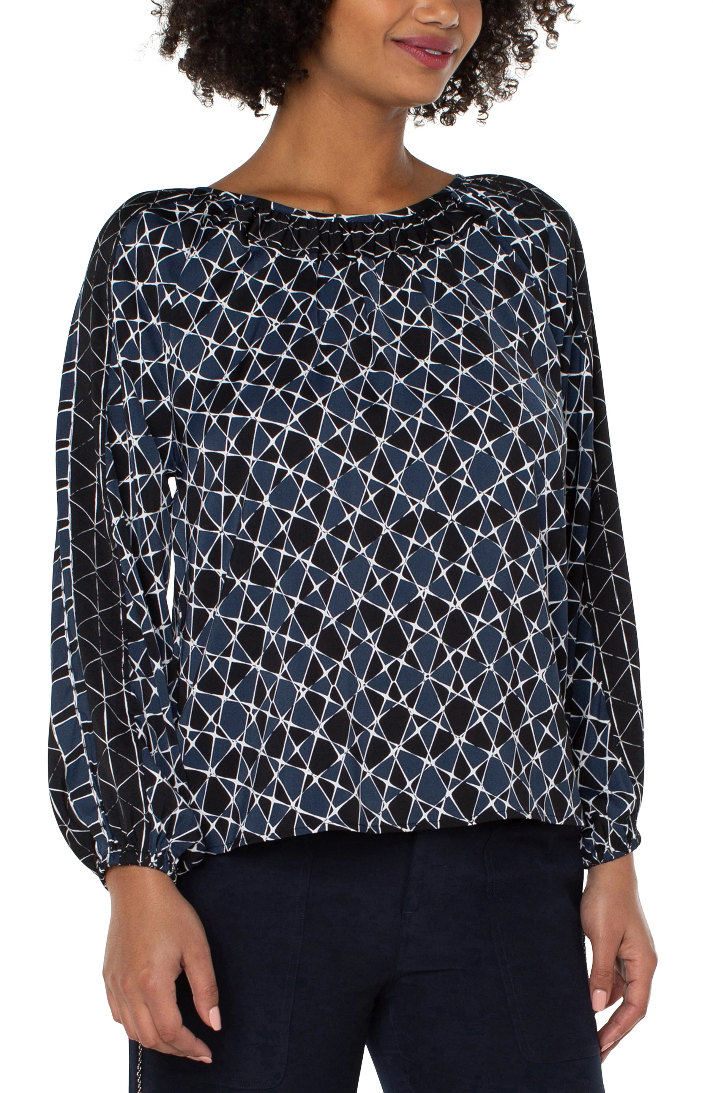 LONG SLEEVE SHIRRED WOVEN BLOUSE sold by Liverpool Jeans Company